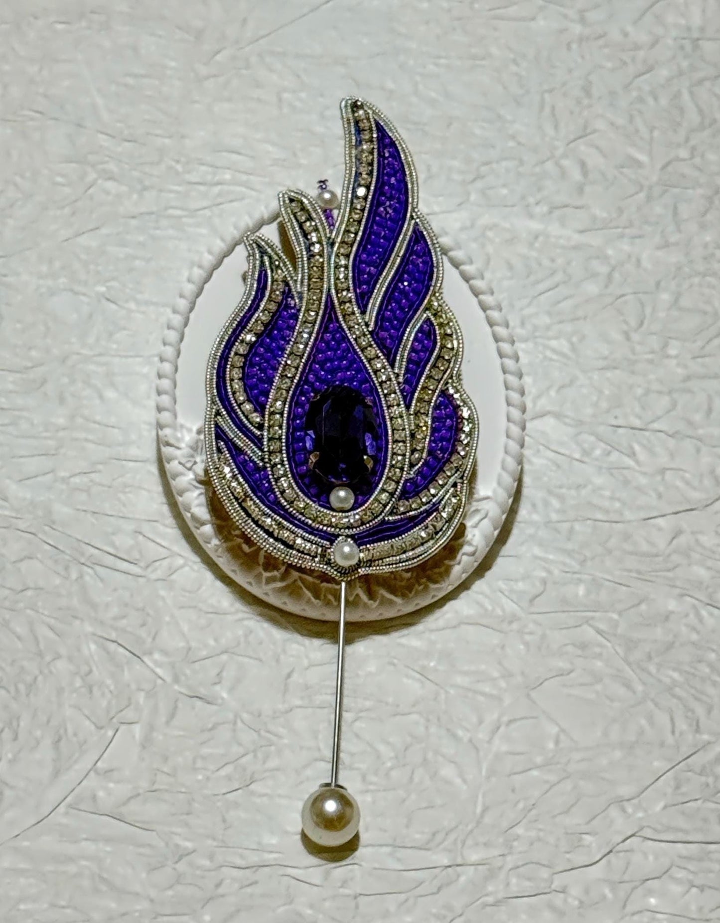 Handmade Purple Lotus Brooch: Beaded Crystal Statement Pin
