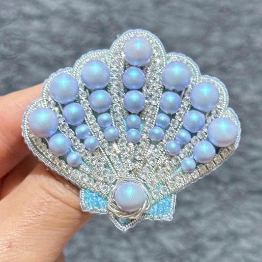 Handmade Beaded Shell Brooch: Blue Pearl Nautical Pin
