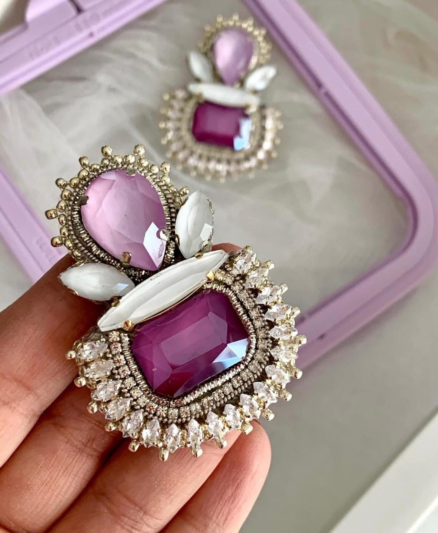Handmade Purple Gemstone Drop Earrings: Bridal Statement Jewelry