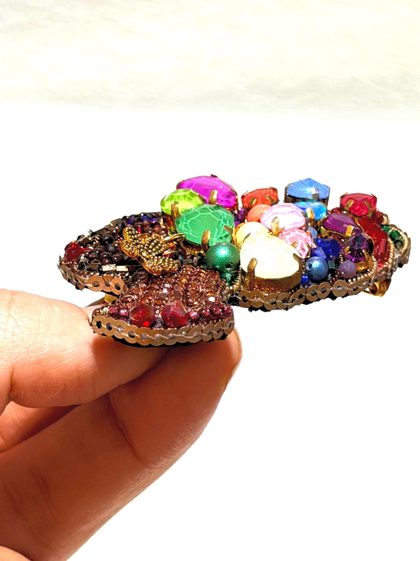 Handmade Beaded African Woman Brooch – Crystal Pearl Statement Pin