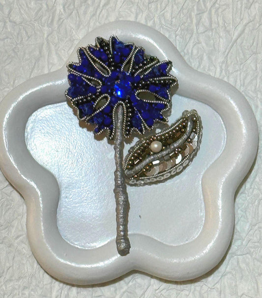 Handcrafted Blue Crystal Floral Brooch - Elegant Beaded Flower Pin