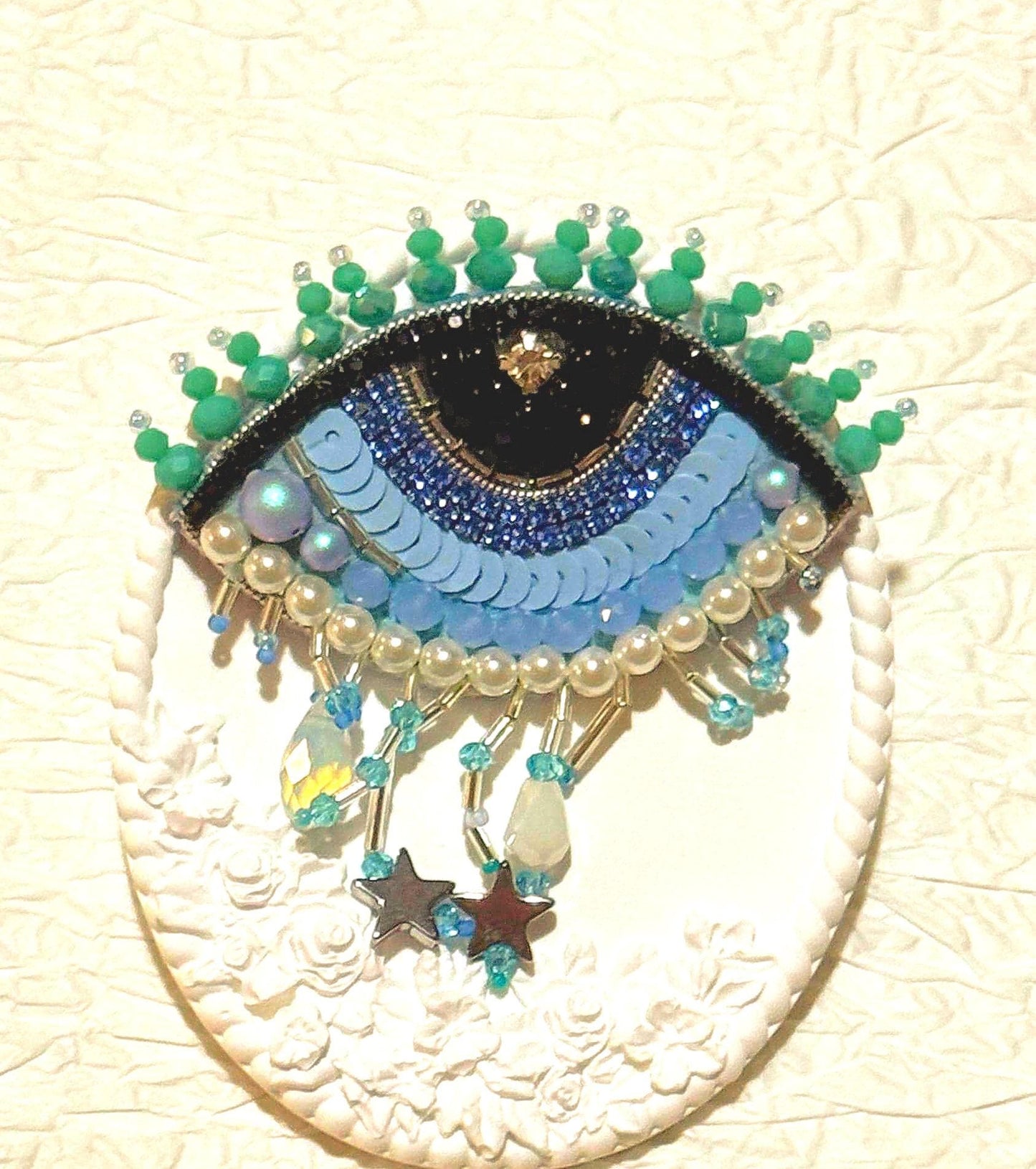 Handmade Evil Eye Brooch – Beaded Blue Eye Pin – Statement Jewelry – Gift for Protection