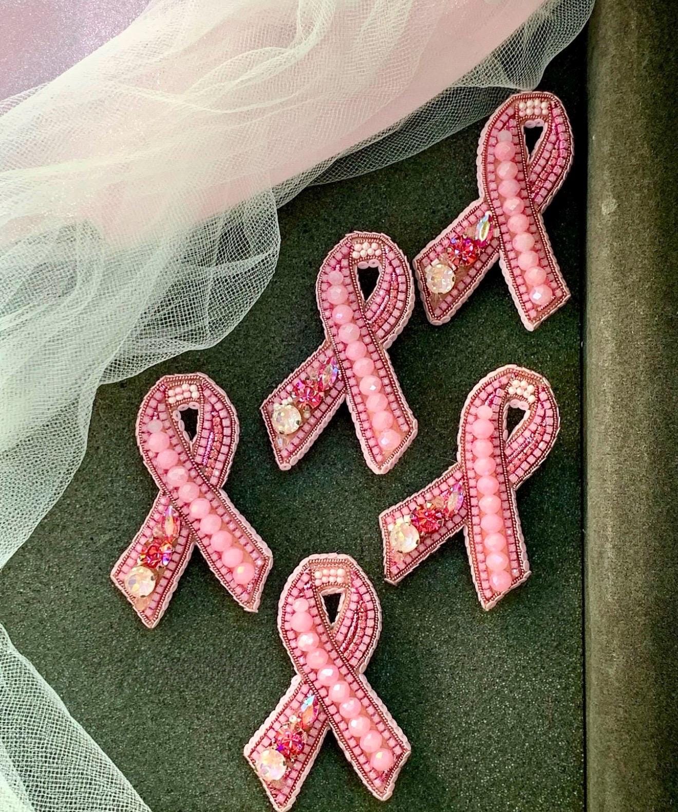 Handmade Beaded Pink Ribbon Brooch: Breast Cancer Awareness Pin