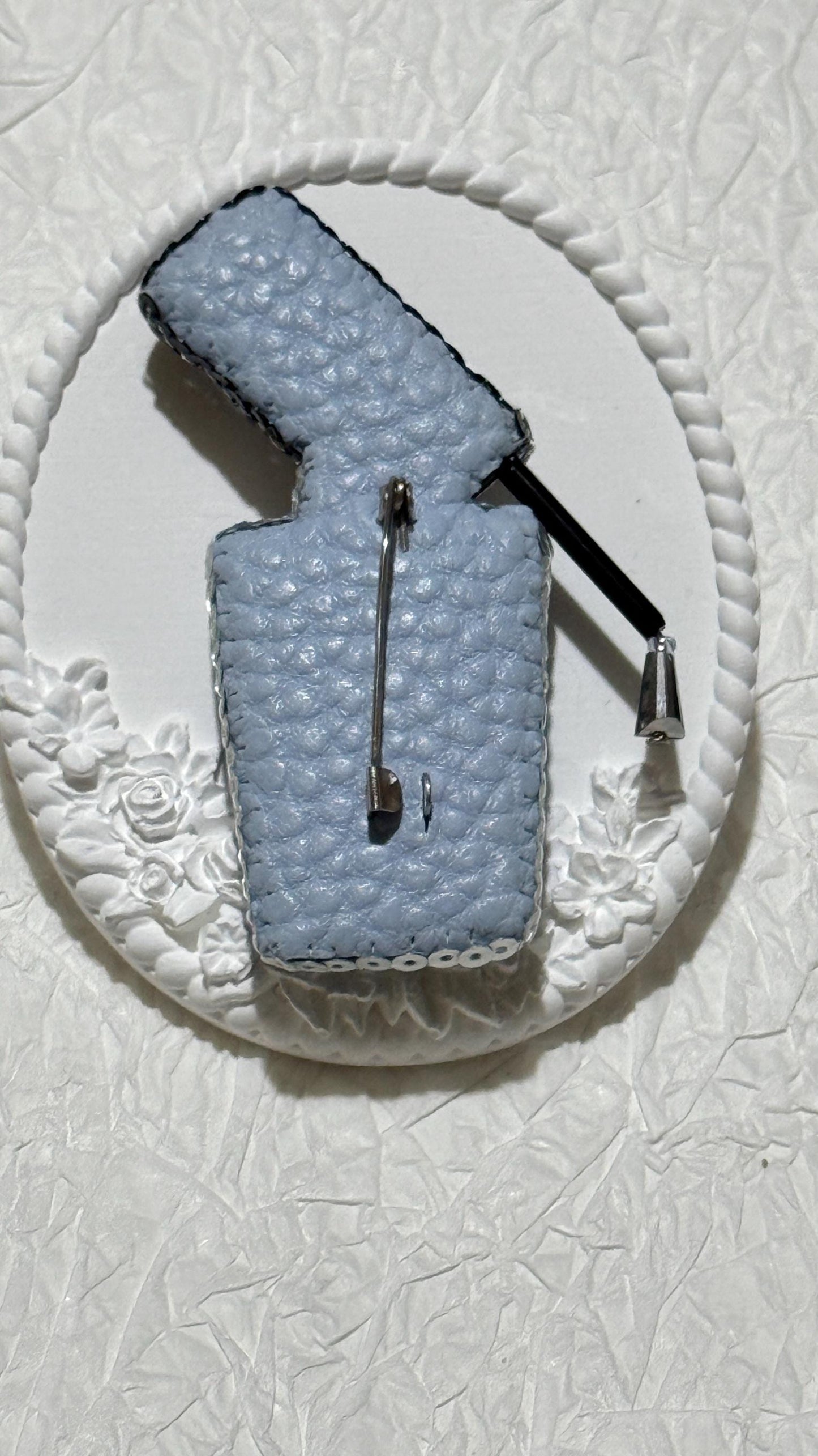 Handmade Blue nail polish Bottle Brooch: Beaded Crystal Pin