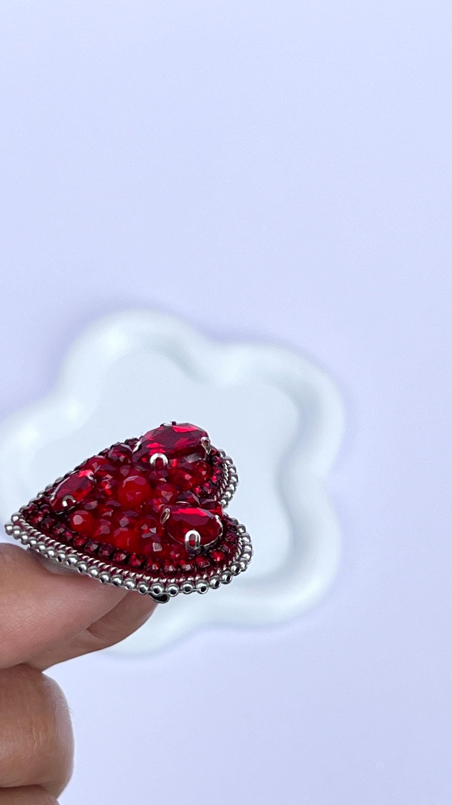 Handmade Red Crystal Heart Brooch: Beaded Love Pin