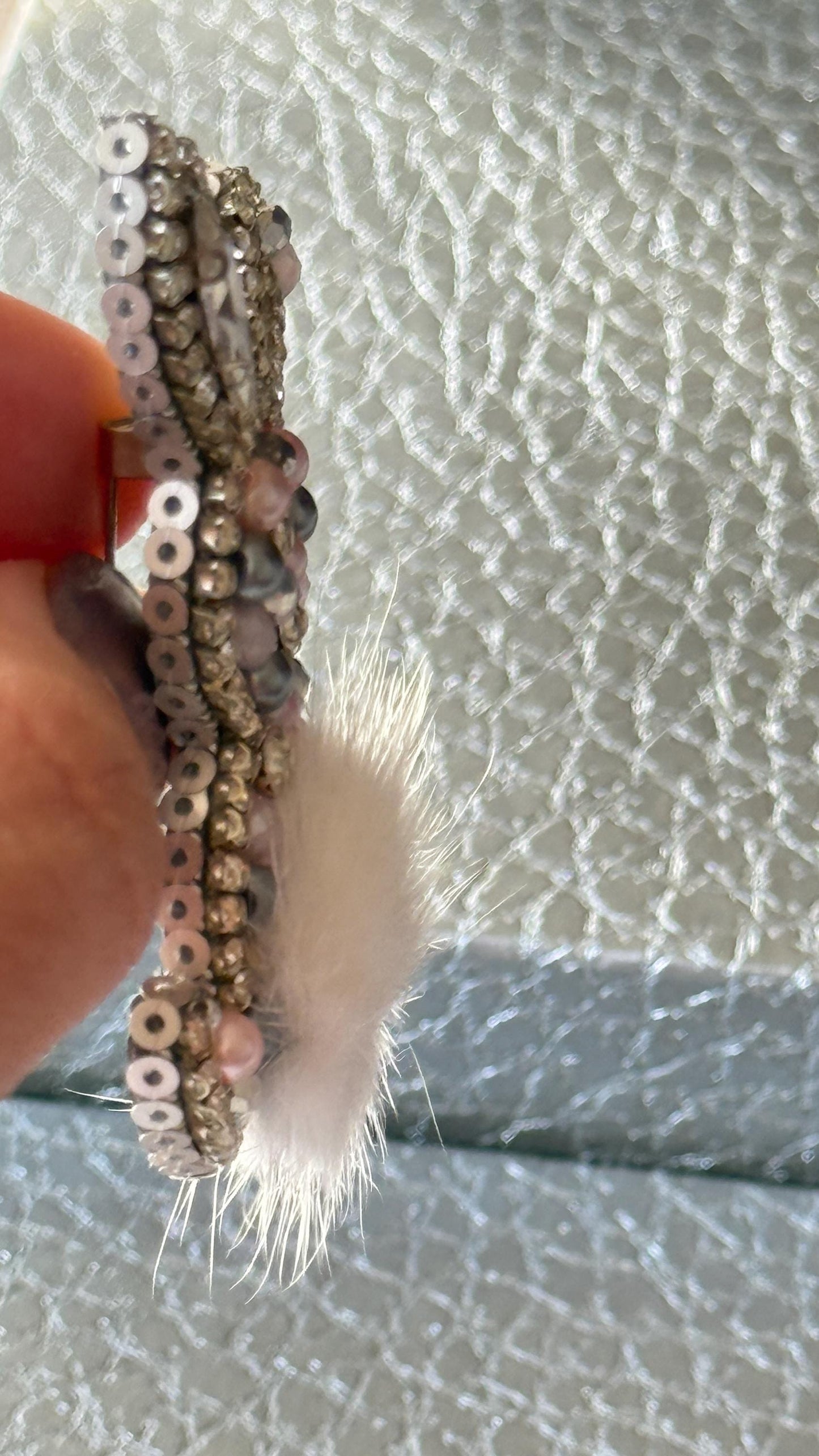Handmade Beaded Bunny Brooch: Faux Fur Tail, Easter Pin