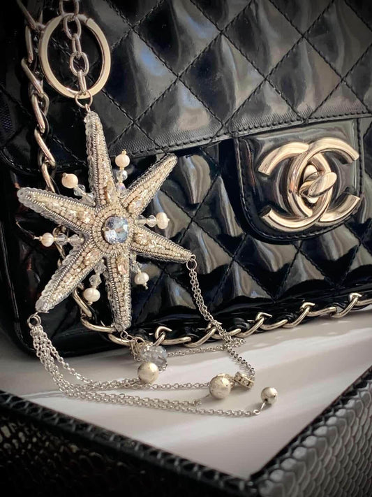 Handmade Crystal Star Bag Charm – Beaded Celestial Bag Jewelry