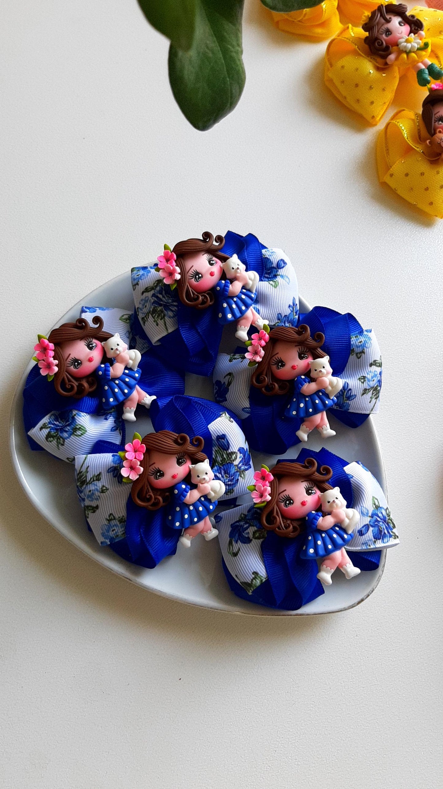 Handmade Hair Bow Clip: Polymer Clay Figurine, Girls Hair Accessory