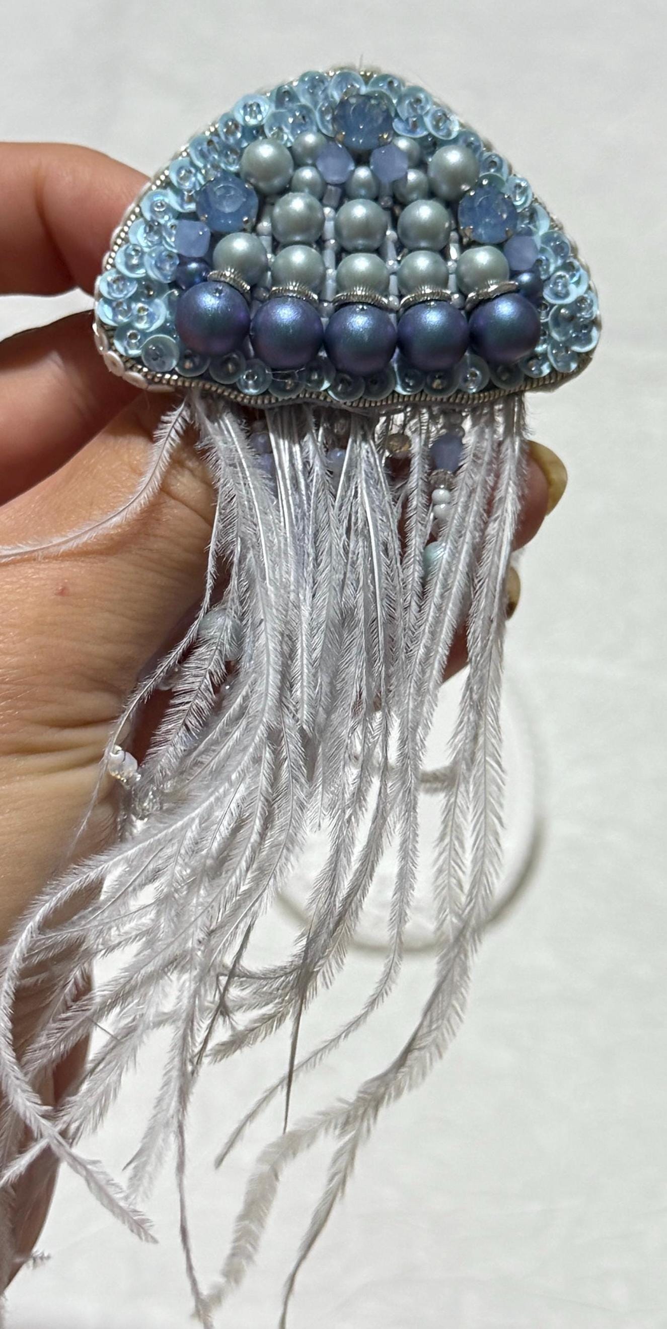 Handmade Beaded Jellyfish Brooch: Ocean-Inspired Nautical Pin
