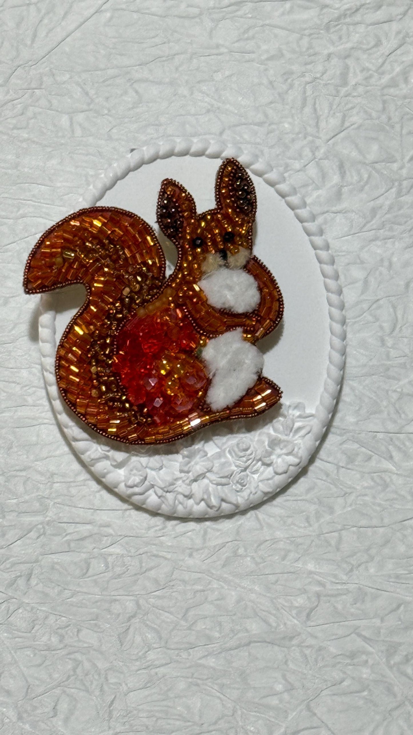 Handmade Beaded Squirrel Brooch: Autumn Woodland Animal Pin