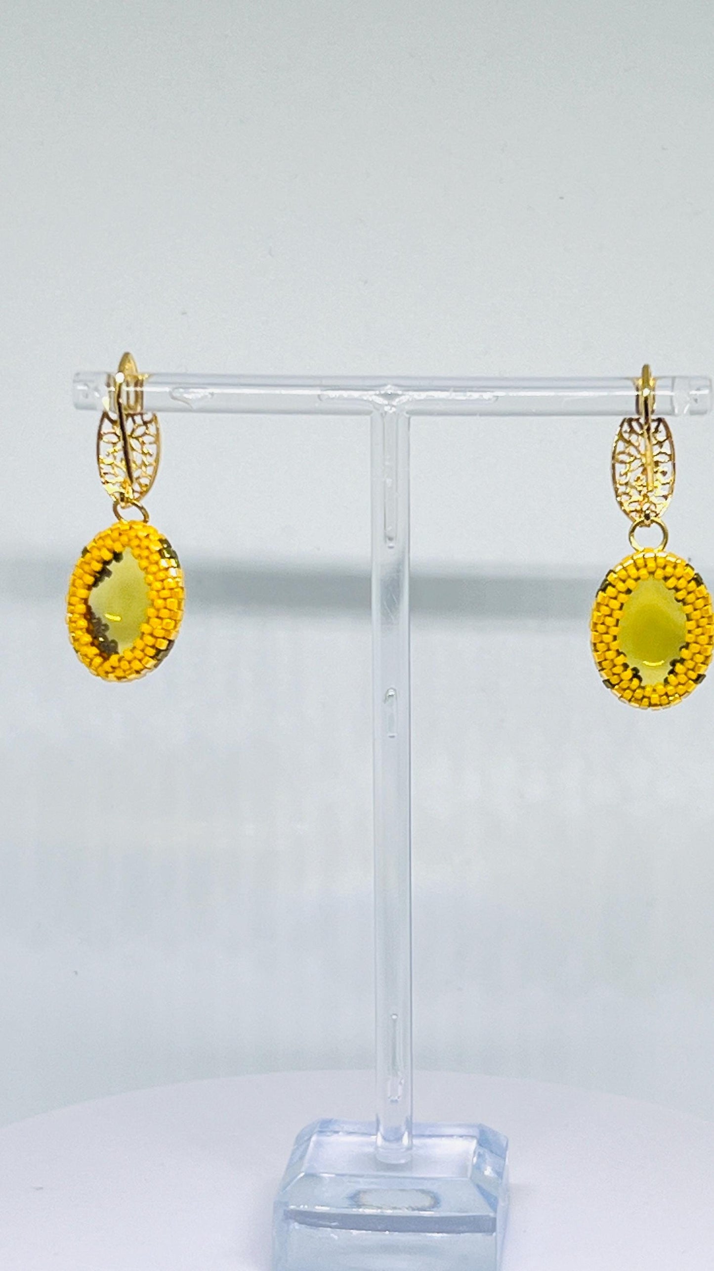 Elegant Yellow Garnet Earrings | Handmade Beaded Earrings | Statement Jewelry