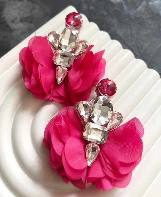 Statement Pink Crystal Flower Earrings – Handmade Glamorous Drop Earrings for Special Occasions